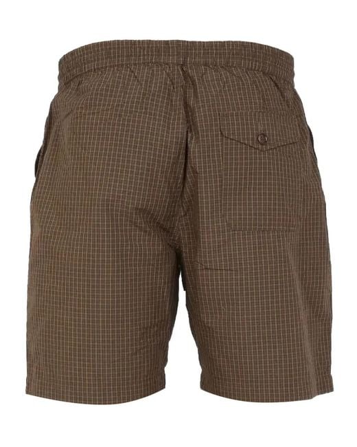 Universal Works Gray Drawstring Checked Shorts for men