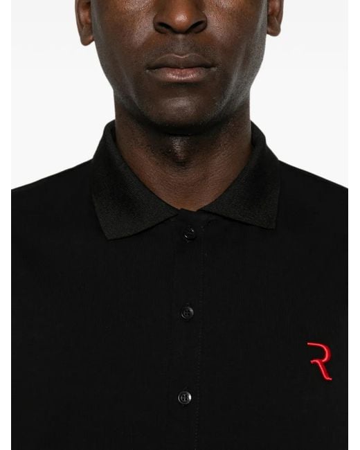 Rhun Black Logo-Embroidered Short-Sleeve Polo Shirt for men