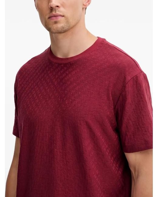 ARMANI EXCHANGE Red Logo-Jacquard Crew-Neck T-Shirt for men