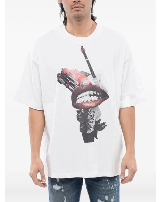 John Richmond White Rhinestone-Embellished Graphic-Print T-Shirt for men