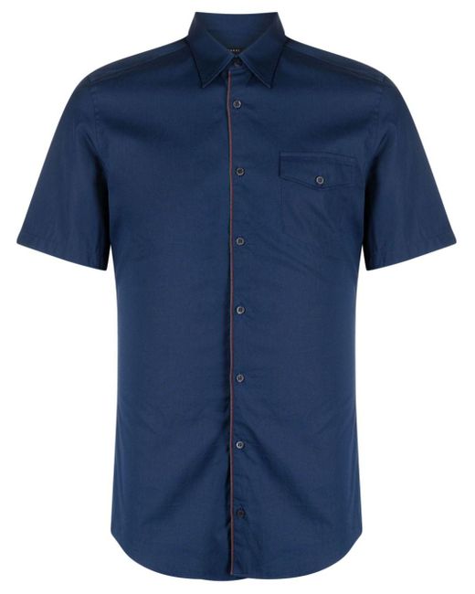 Gucci Blue Contrast-stitching Cotton Shirt for men
