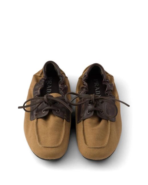Prada White Shuffle Aged Canvas And Leather Boat Shoes for men