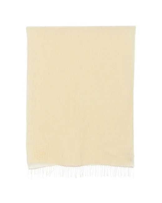 Totême Natural Fringed Logo-Embroidered Scarf