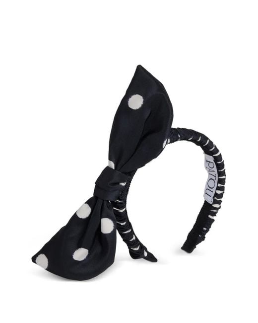 Patou Black Polka Dot-Pattern Bow-Detail Headband