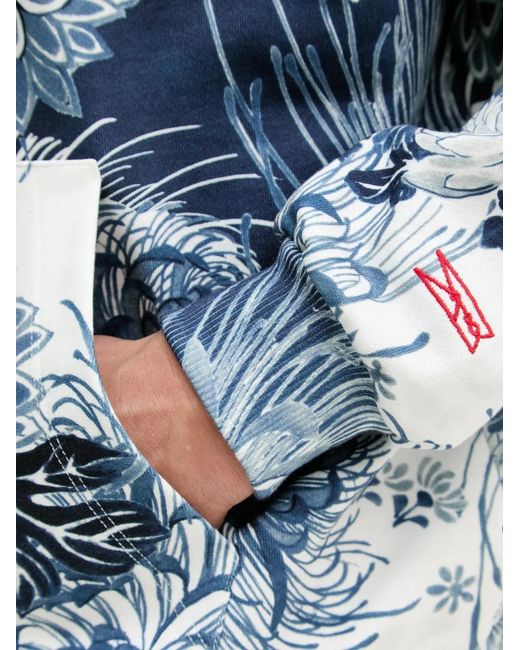 Guess Blue Floral-Print Hoodie for men