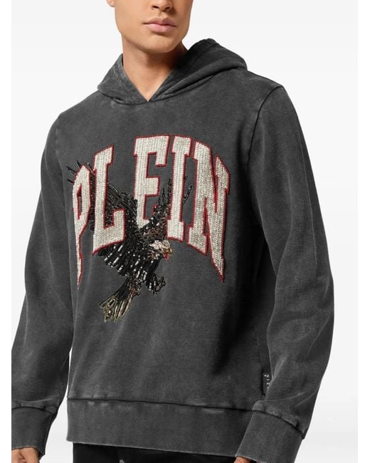 Philipp Plein Black Washed Hoodie Sweatshirt Plein Eagle for men