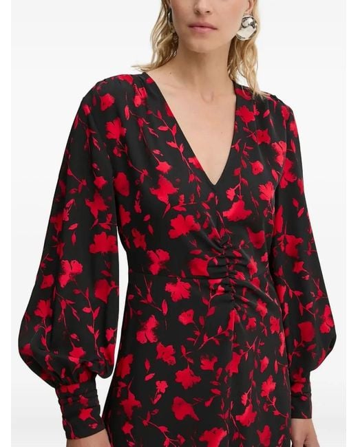 Gestuz Red Floral Balloon-Sleeve Dress