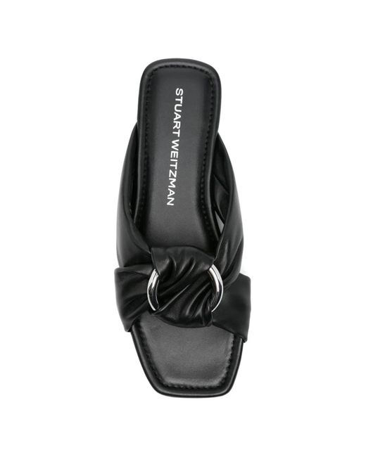 Stuart Weitzman Black Ring-Detail Knotted Slides