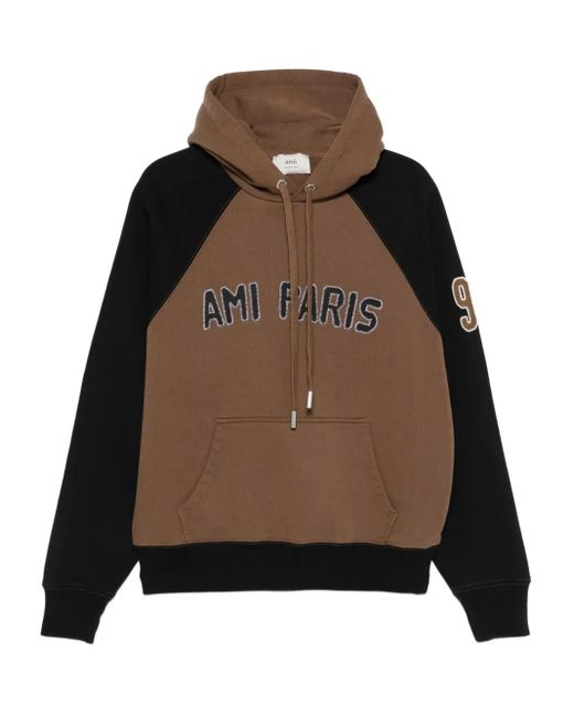 AMI Brown Cotton Colorblock Hoodie for men