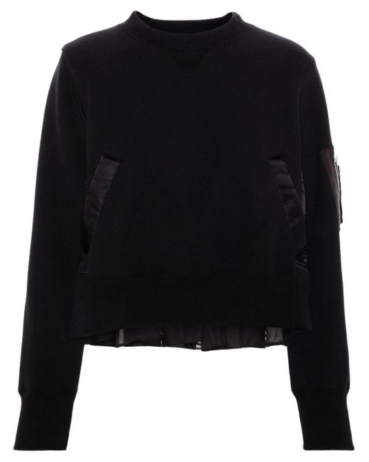 Sacai Black Panelled Pleated Sweatshirt