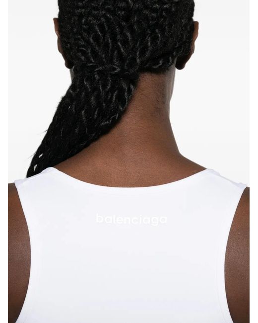 Balenciaga White Logo-Print Cropped Tank Top