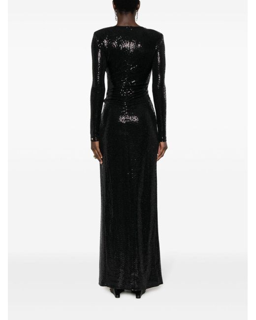 Nissa Black Sequin-embellished Gathered Maxi Dress