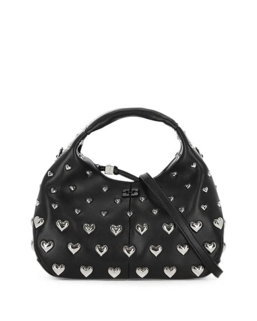 Ganni Black Heart-Stud Shoulder Bag