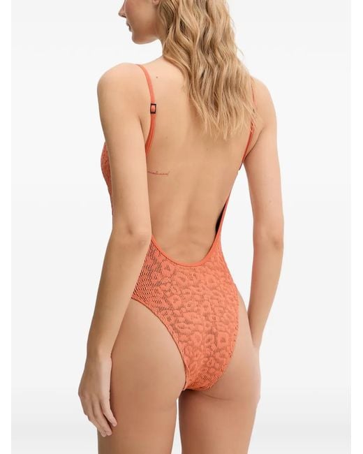 Bondeye Orange Leopard-Pattern Crinkled Swimsuit