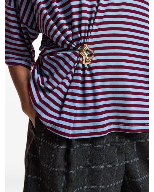 Essentiel Antwerp Blue Striped Gathered T-Shirt