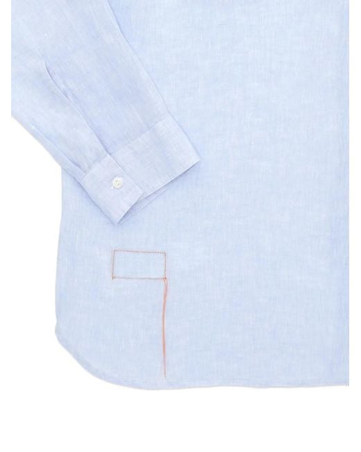 Fortela Blue Work Patch-Pockets Linen Shirt for men