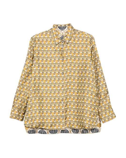 Max Mara Natural Printed Button-Down Silk Shirt