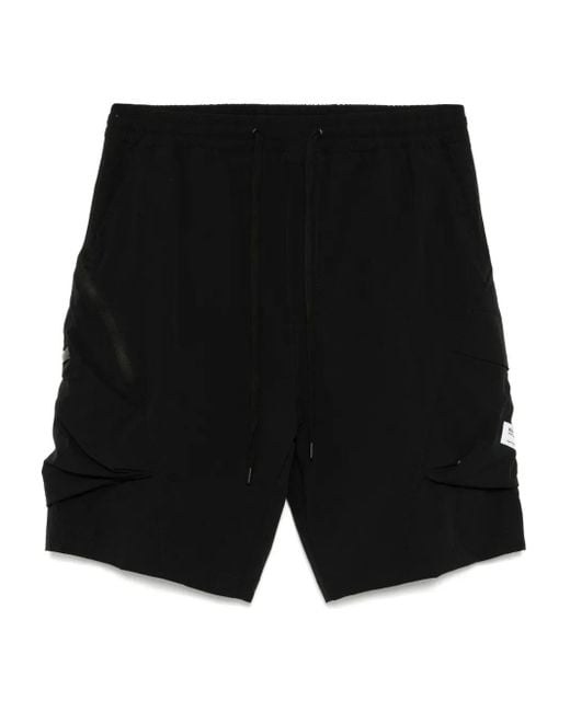 Musium Div. Black Embroidered-Logo Cargo Short for men