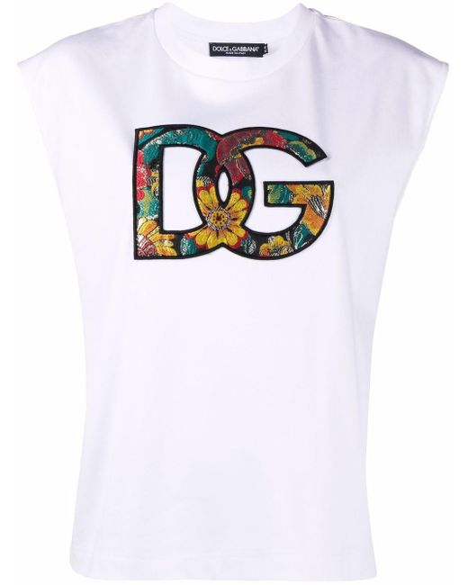 Camiseta con logo DG y motivo floral Dolce & Gabbana de color White