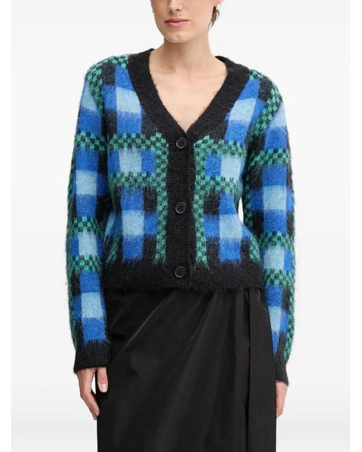 Sandro Ferrone Blue Cardigan Boutonné À Carreaux