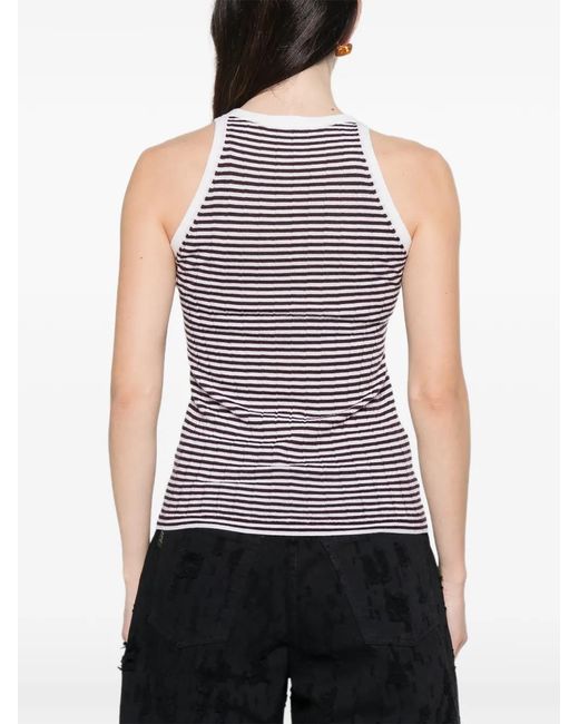 Aragona Red Striped-Pattern Ribbed Top