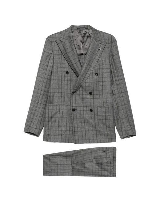 Tagliatore Gray Check-Pattern Double-Breasted Suit for men