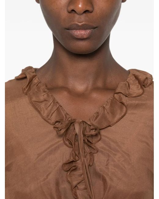 iBlues Brown Ruffle-Trimmed V-Neck Midi Dress