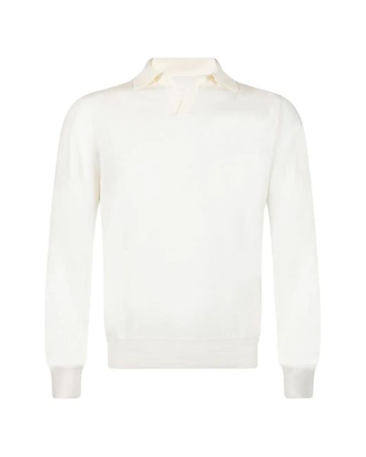 Gran Sasso White Fine-Knit Polo-Collar Sweater for men