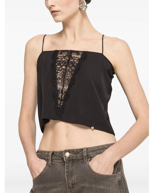 Nissa Black Lace-Insert Crop Top