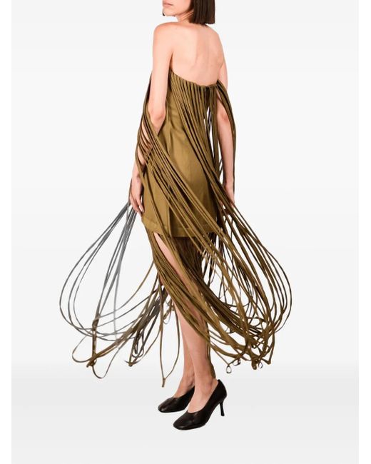 Ioana Ciolacu Natural Fringed Strapless Dress