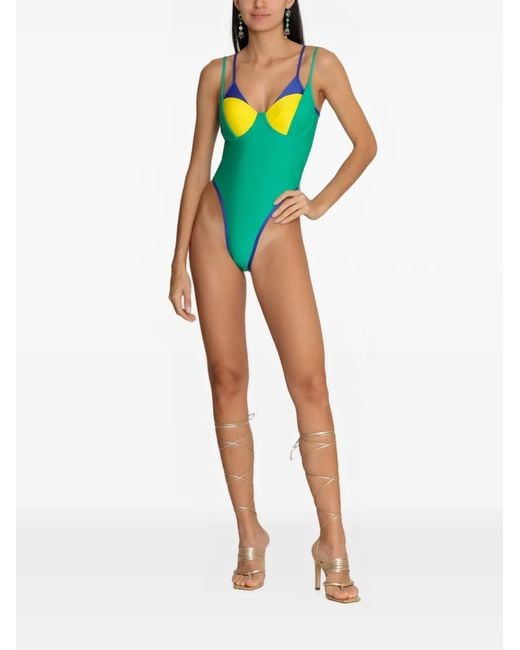 Amir Slama Green X Tati Barbieri Underwired Colour-Blocking Swimsuit