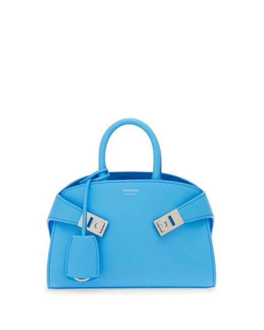 Ferragamo Blue Mini Hug Leather Tote Bag