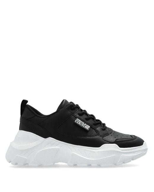 Versace Jeans Couture Black Leather Paneled Sneakers