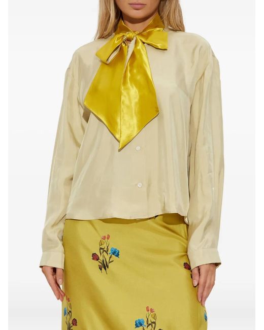Marni Yellow Satin-Bow Blouse