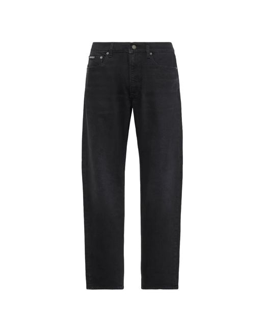 Calvin Klein Black Logo-Patch Straight-Leg Jeans for men