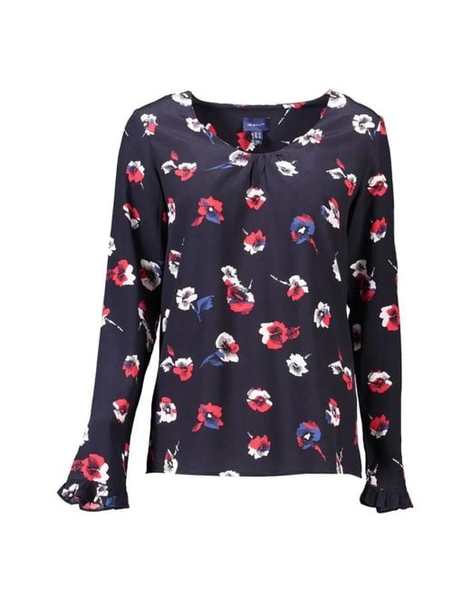 Gant Blue Floral-Print Ruffled Blouse