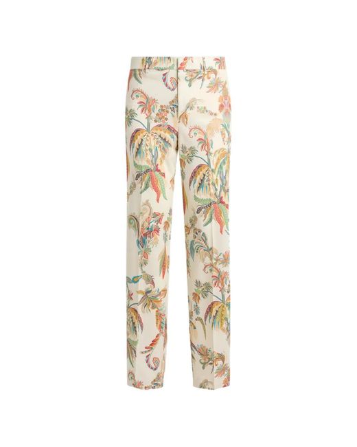 Etro Natural Floral-Print Wool-Gabardine Trousers for men