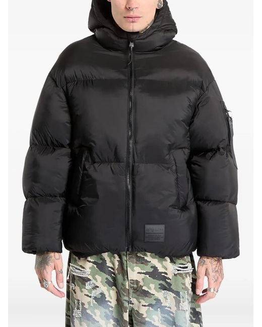 Alpha Industries Black Logo-Patch Padded Jacket for men