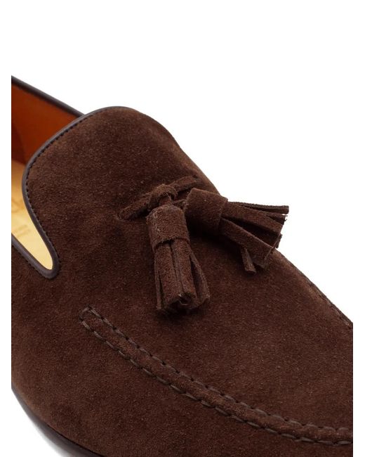 Berwick Shoes Brown Tassel-Detail Suede Loafers for men
