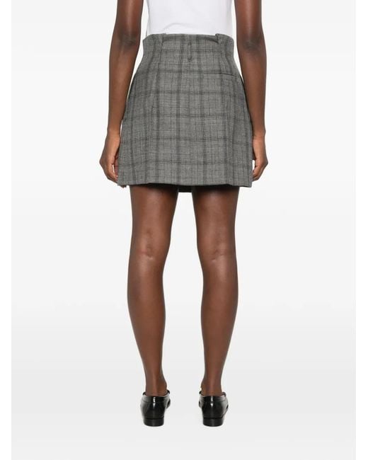 Tela Gray Check-Pattern Pleated Mini Skirt