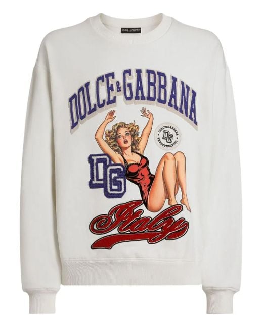 Dolce & Gabbana Gray Cotton Graphic-Print Sweatshirt