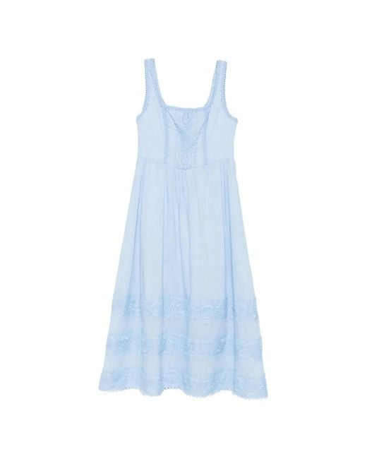 Waimari Blue Alba Lace-Trimmed Embroidered Midi Dress