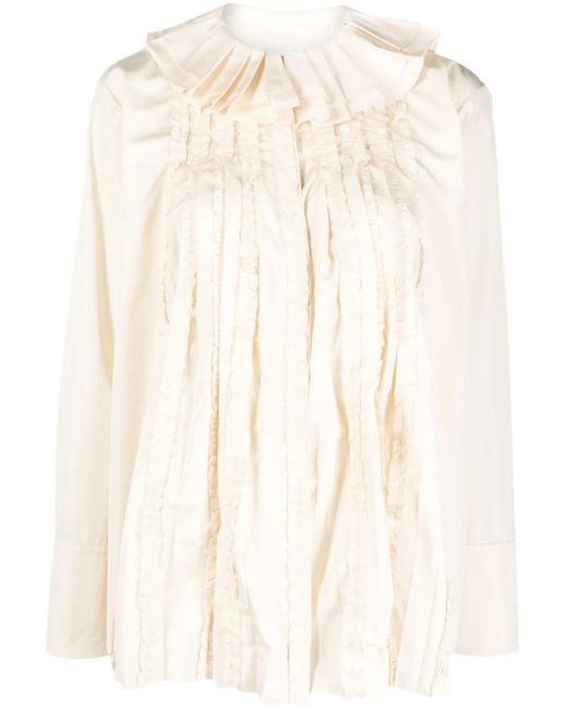 Jil Sander Natural Ruffle-Collar Long-Sleeve Blouse
