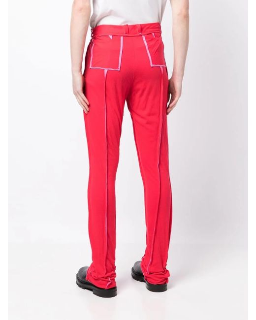 Edward Cuming Red Seam-Detail Straight-Leg Trousers for men
