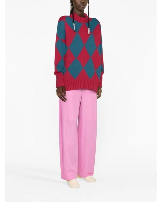 LaDoubleJ Red Argyle Rollneck Sweater
