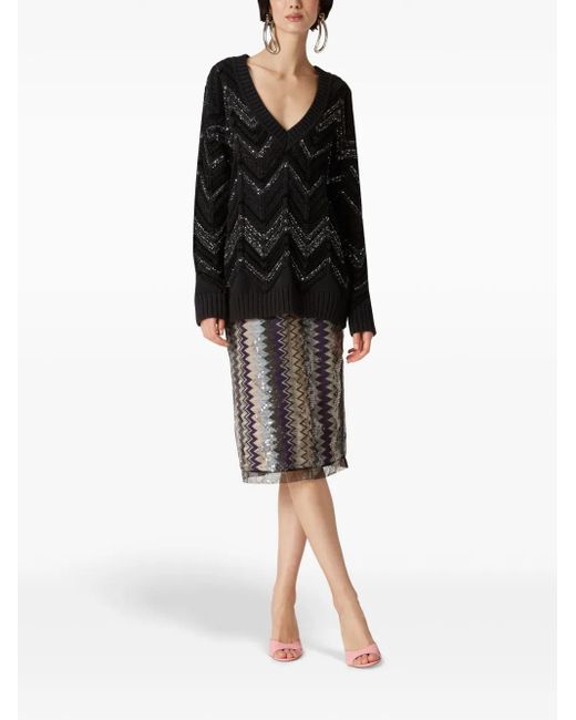 Missoni Multicolor Zigzag Sequin-Overlay Midi Skirt