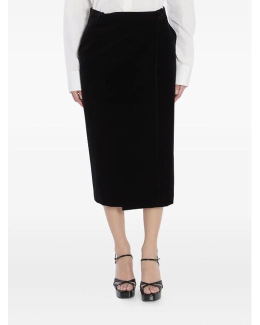 Saint Laurent Black Velvet Midi Skirt