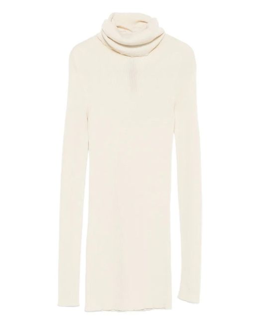 Rick Owens Wool Turtle Neck Sweater in het White