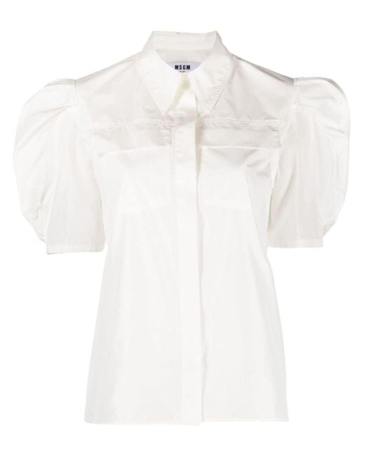 MSGM White Short Puff-sleeve Shirt