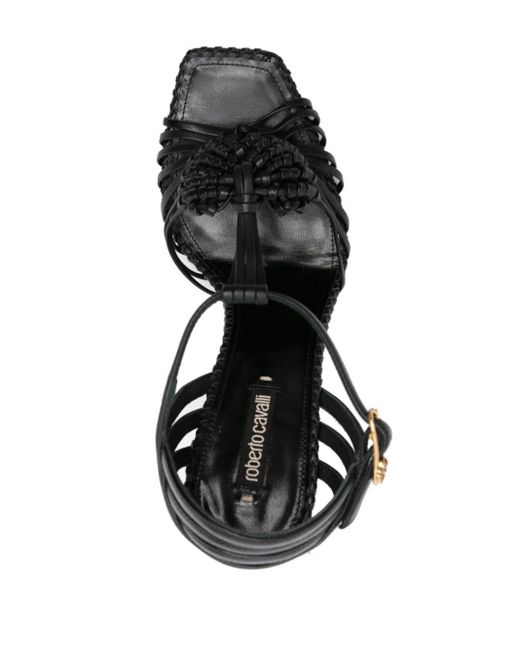 Roberto Cavalli Black Interwoven-straps Leather Sandals